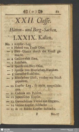 XXII. Classe. Hütten- und Berg-Sachen