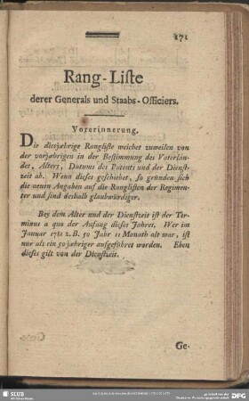 Rang-Liste derer Generals und Staabs-Officiers