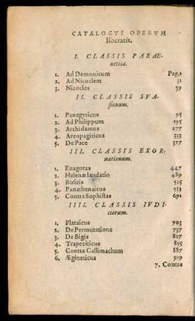 Catalogus Operum Isocratis.