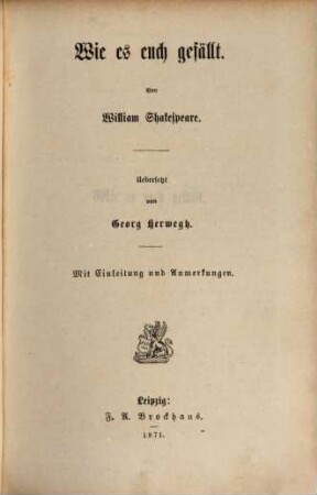 William Shakespeare's dramatische Werke, 37. Wie es euch gefällt