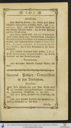 General-Polizey-Commission in den Vorlanden.
