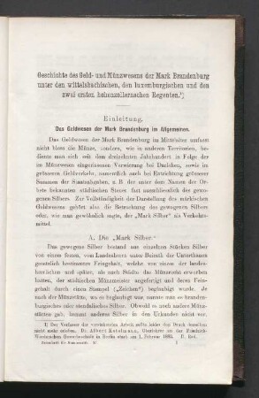 Geschichte des Geld- und Münzwesens der Mark Brandenburg unter den wittelsbachischen, den luxemburgischen und den zwei ersten hohenzollernschen Regenten