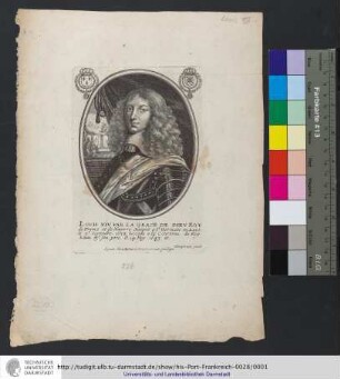Lovis XIV Par La Grace De Diev Roy de France et de Nauarre / Nasquit a St Germain en Laye le 5.e Septembre 1638 succeda a lá Couronne du Roy Louis 13.e son pere le 14 May 1643 et. / Hanriy Stresor pinxit