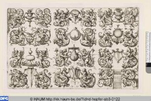 Zwölf ornamentale Entwürfe für Wappenhalter, Handtuchrollen, Wasserspüler und Spiegel
