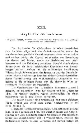 XXII. Asyle für Obdachlose.