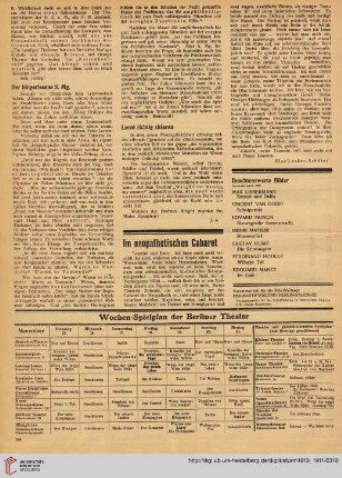 Beachtenswerte Bücher und Tonwerke / Wochen-Spielplan der Berliner Theater