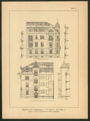 Miethaus mit 3 Wohnungen I-IV (Tafel 9-10), Blatt I