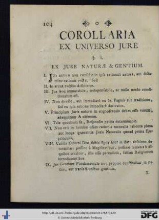 Corollaria Ex Universo Jure.