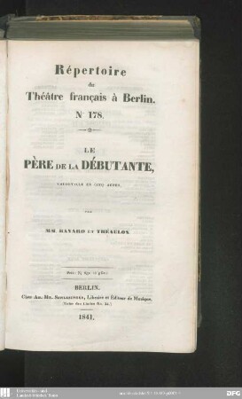 Le Père de la débutante : vaudeville en cinq actes
