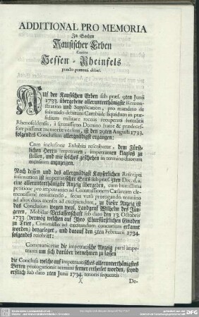 Additional Pro Memoria In Sachen Kausischer Erben Contra Hessen-Rheinfels puncto praetensi debiti [Num. 3.]