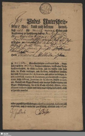 Nr. 5. Flemming, Bogislaus Bodo von: Prozeßvollmacht für den Advokaten Friedrich Wilhelm Blum in Berlin