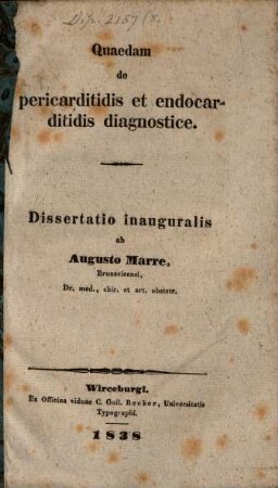 Quaedam de pericarditidis et endocarditidis diagnostice : dissertatio inauguralis