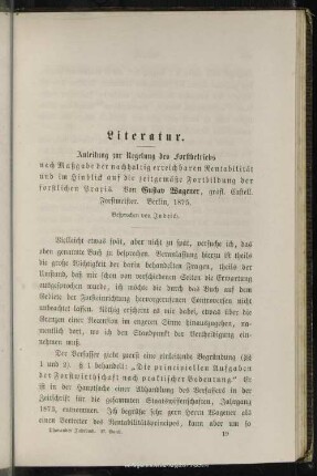Wagener: Anleitung zur Regelung des Forstbetriebes nach Maßgabe der nachhaltig erreichbaren Rentabilität und im Hinblick auf die zeitgemäße Fortbildung der forstlichen Praxis