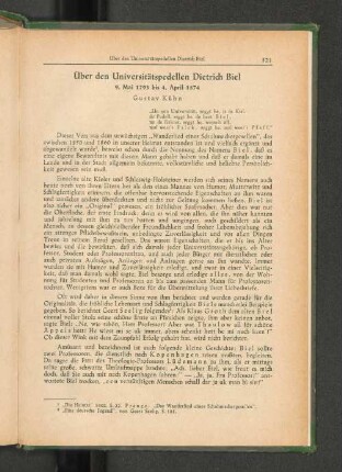 Über den Universitätspedellen Dietrich Biel 9. Mai 1793 bis 4. April 1874 Gustav Kühn