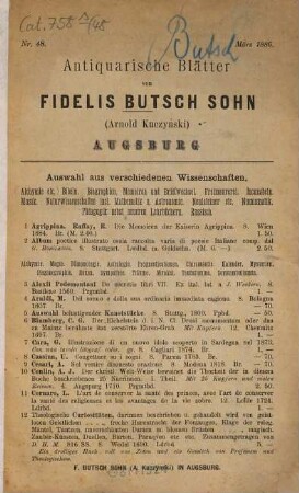 Antiquarische Blätter von Fidelis Butsch Sohn (Arnold Kuczyński), Augsburg. 48. 1886, März
