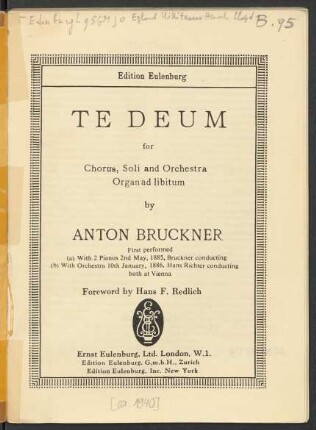 Te Deum : for chorus, soli and orchestra, organ ad libitum