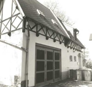 Zwickau-Nordvorstadt. Wohnhaus mit Hintergebäude, Leipziger Straße 12. Hintergebäude, Traufseite