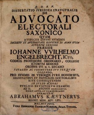 Diss. iur. inaug. de advocato electorali Saxonico