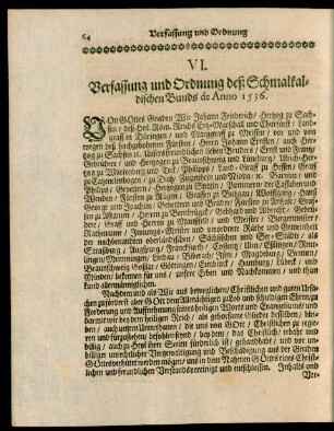 VI. Verfassung und Ordnung deß Schmalkaldischen Bunds de Anno 1536