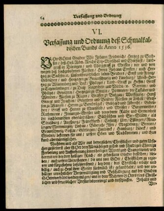 VI. Verfassung und Ordnung deß Schmalkaldischen Bunds de Anno 1536