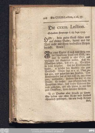 Die CXXIII. Lection. Gehalten Freytags d. 28. Sept. 1725.
