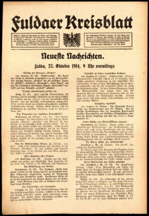 Erste Ausgabe vom Freitag, den 23. Oktober 1914.