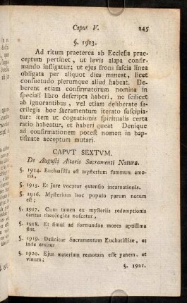 245-258, Caput Sextum. De Augusti Altaris Sacramenti Natura. - Caput Septimum. De ministro Eucharistiae, et de salutaribus ejusdem effectibus.