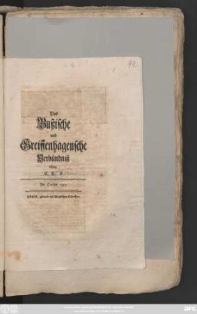 Das Bußische und Greiffenhagensche Verbündniß