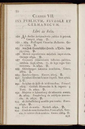 Classis VII. Ius publicum, feudale et germanicum.