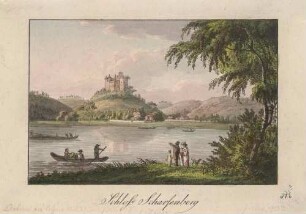Das Schloss Scharfenberg (Klipphausen) über der Elbe zwischen Meißen und Dresden von Südosten über die Elbe gesehen