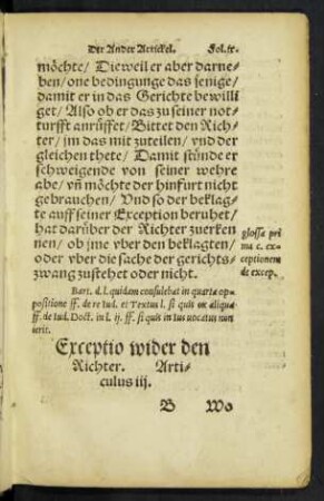 Exceptio wider den Richter. Articulus iii.
