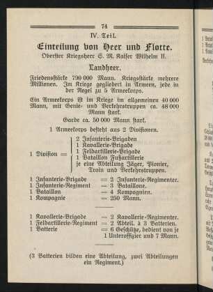 74-76, IV. Teil. Einteilung von Heer und Flotte