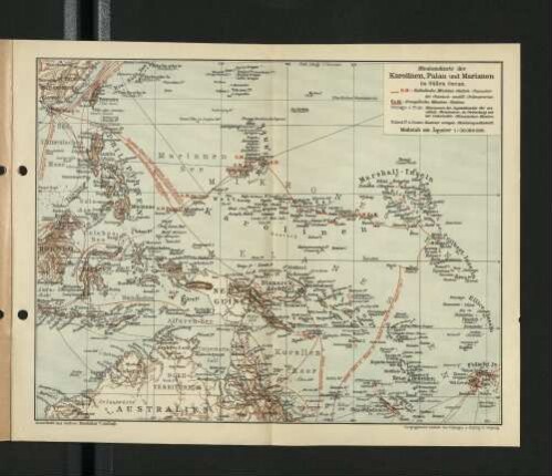 Missionskarte der Karolinen, Palau und Marianen im Stillen Ozean.