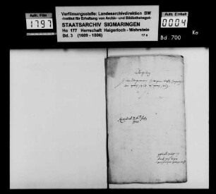 "Haigerlocher allgemeine Heiligenvogtei-Rechnung" (für die Herrschaft Haigerloch); Rechner: Franz Großbayer, Heiligenvogt