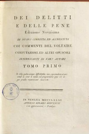 Dei Delitti e delle Pene, 1