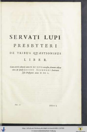 IX. Servati Lupi Liber De Tribus Quaestionibus.