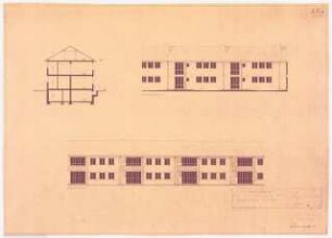 Gartenanlage Brühler Straße (Wohnungen für Belgische Besatzungsangehörige), Köln: Haus Typ XR: Ansichten, Schnitt 1:100