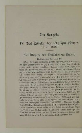 IV. Das Zeitalter der religiösen Kämpfe. 1519-1648