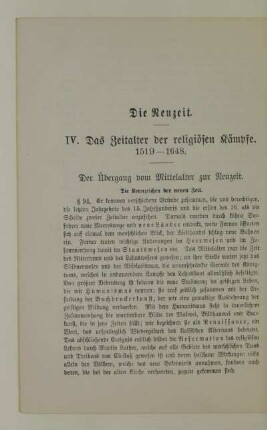 IV. Das Zeitalter der religiösen Kämpfe. 1519-1648