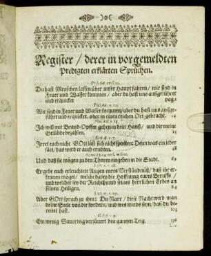 Register/ derer in vorgemeldten Predigten erklärten Sprüchen.