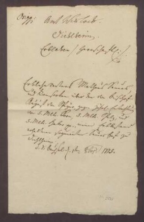 Erblehnrevers des Matthias Sauer und Konsorten über den sogenannten Sauershof zu Dielheim gegenüber Bischof August von Speyer.