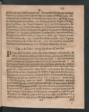 Cap. I. de Papa, eiusque dignitate & iuribus.