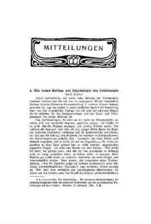 Ein neuer Beitrag zur Psychologie des Proletariats