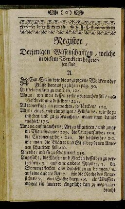 Register, derjenigen Wissenschafften, welche in diesem Wercklein begrieffen sind.