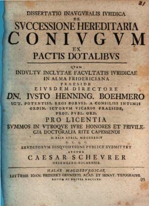 Diss. inaug. iur. de successione hereditaria coniugum ex pactis dotalibus