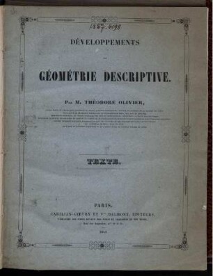 Text: Développements de géométrie descriptive. Text