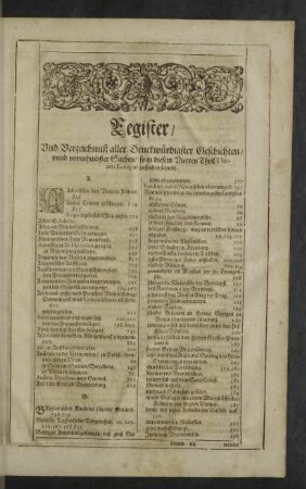 Register und Verzeichnuß aller Denckwürdigster Geschichten