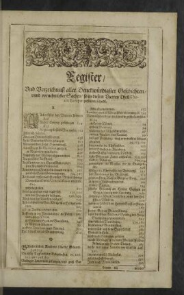 Register und Verzeichnuß aller Denckwürdigster Geschichten