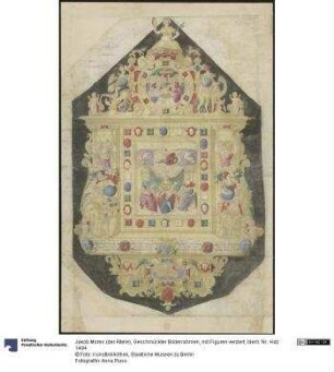 Geschmückter Bilderrahmen, mit Figuren verziert