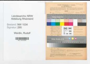Entnazifizierung Rudolf Werdin , geb. 22.01.1900 (Stabsfeldwebel)